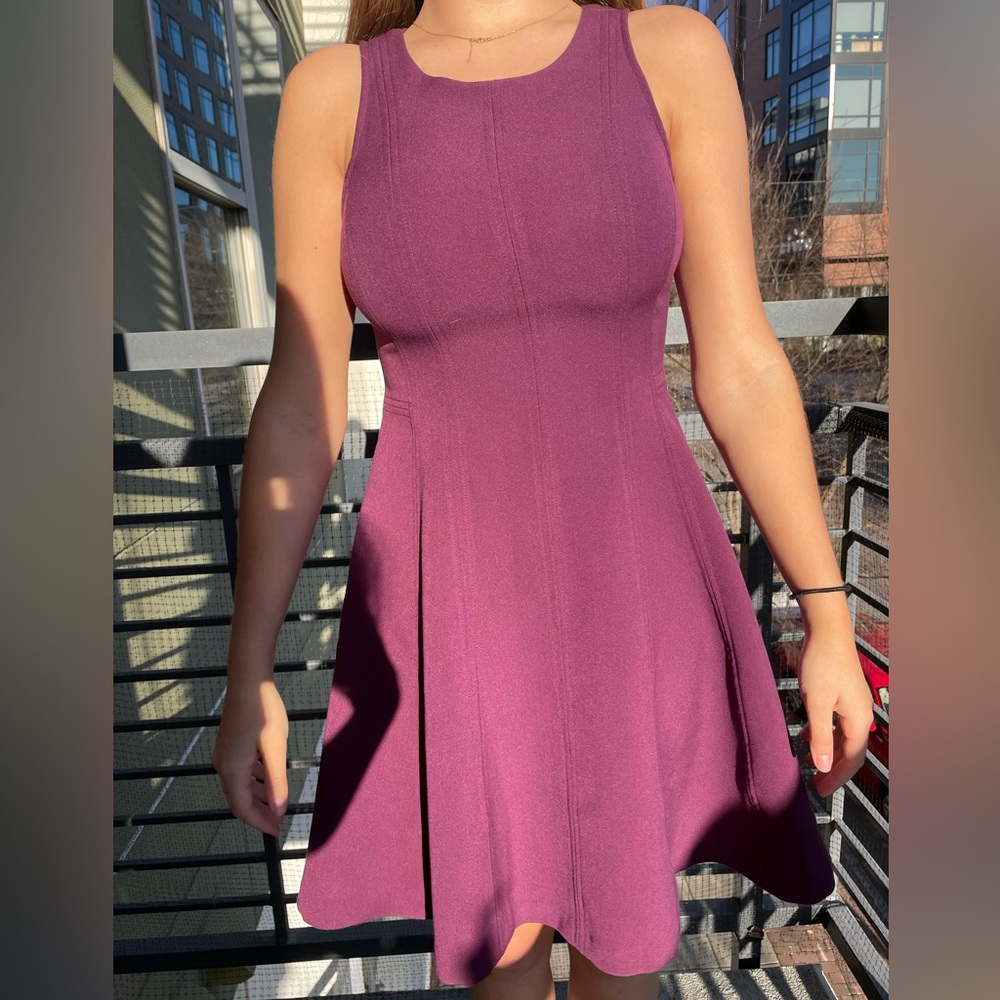 Plum High-Neck Work Dress